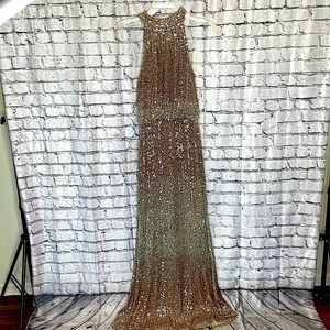 Women's Mock-Neck Sleeveless Blouson Sequin Gown